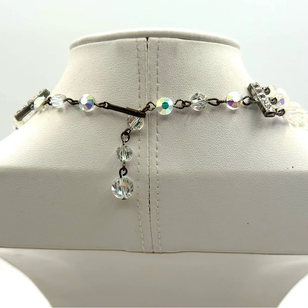 SOLD. Elegant Vintage Triple Strand Glass Necklace - Picture 3 of 3